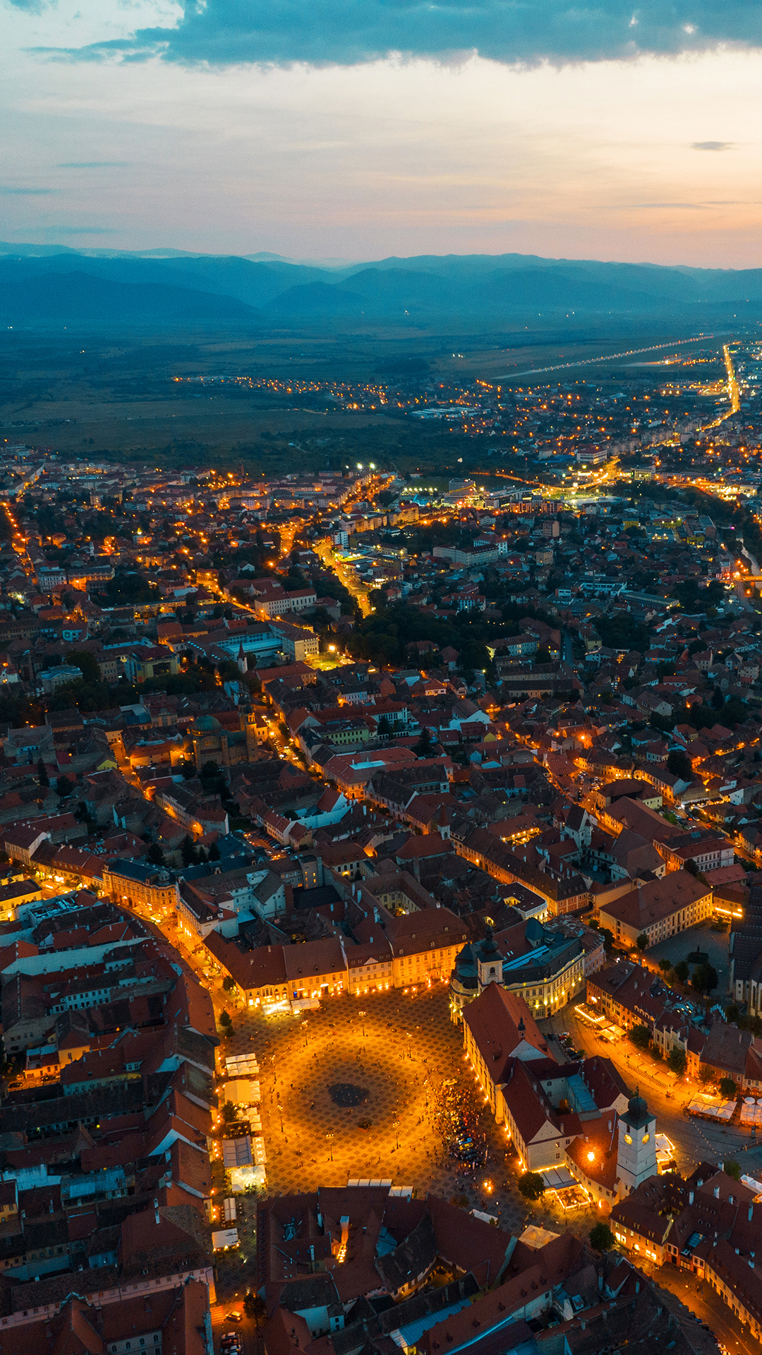 Aerial view of Timișoara at evening